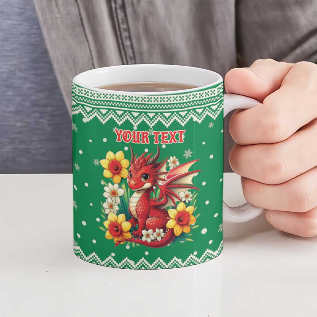Personalized Wales Christmas Ceramic Mug Cute Red Welsh Dragon and Daffodils - Wonder Print Shop