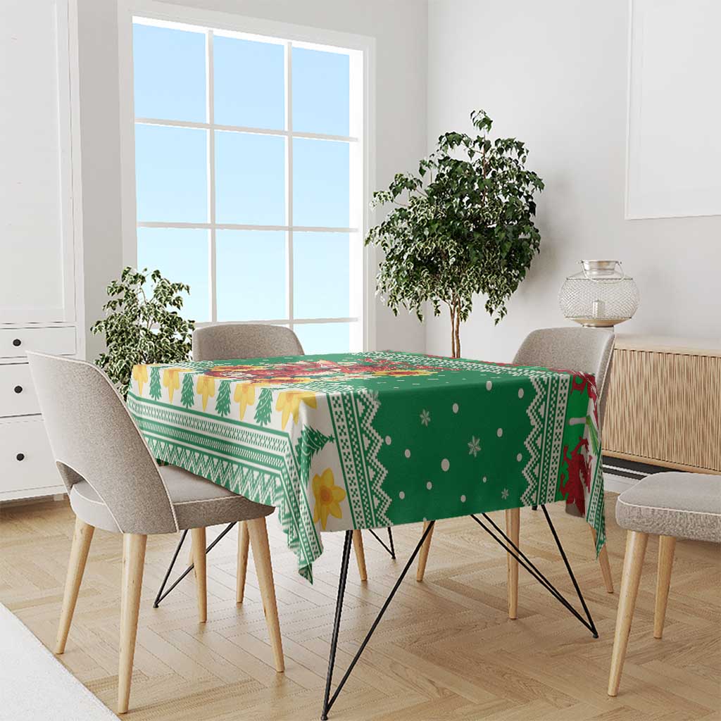 Personalized Wales Christmas Tablecloth Cute Red Welsh Dragon and Daffodils - Wonder Print Shop