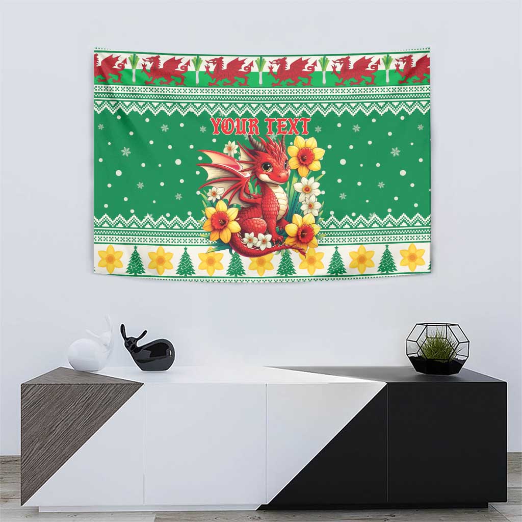 Personalized Wales Christmas Tapestry Cute Red Welsh Dragon and Daffodils - Wonder Print Shop