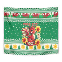 Personalized Wales Christmas Tapestry Cute Red Welsh Dragon and Daffodils - Wonder Print Shop