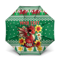 Personalized Wales Christmas Umbrella Cute Red Welsh Dragon and Daffodils - Wonder Print Shop