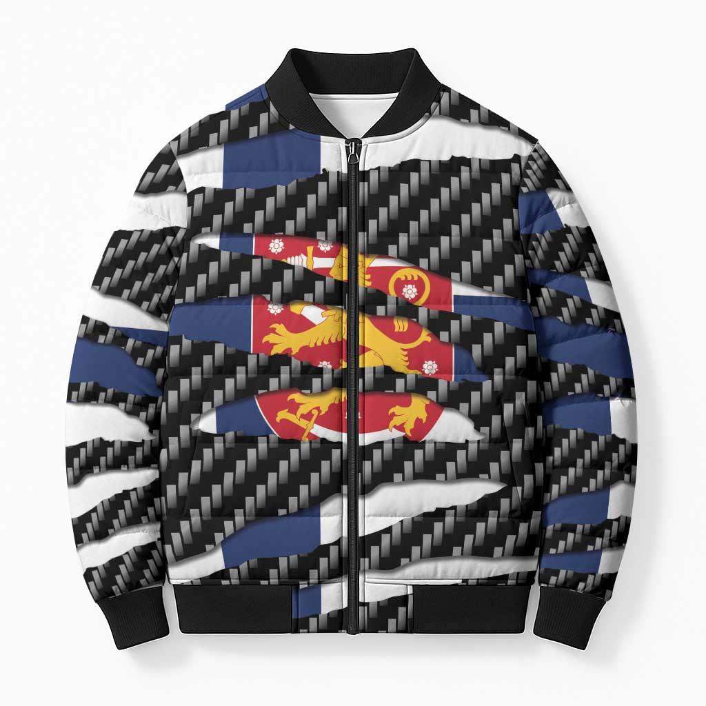 Finland Beast Bomber Puffer Jacket Ripped Flag Graphic - Wonder Print Shop