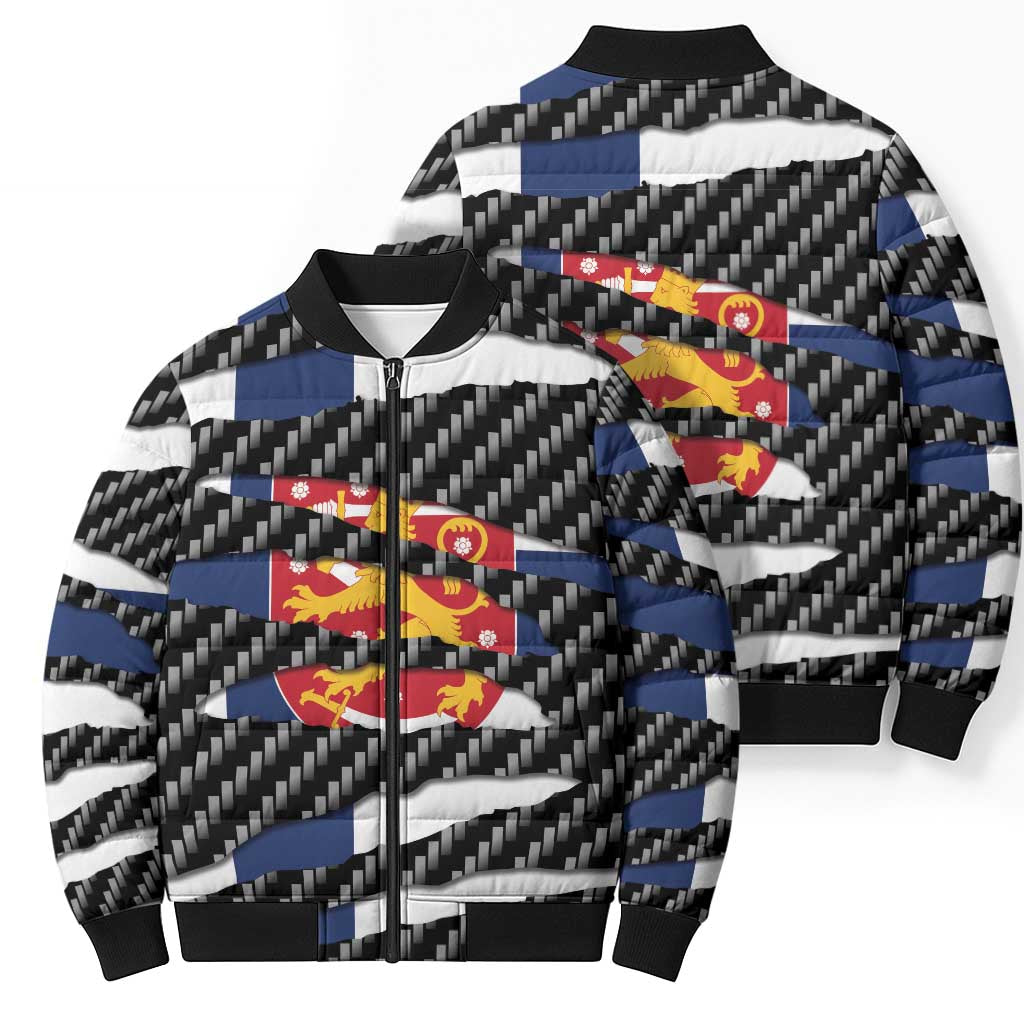 Finland Beast Bomber Puffer Jacket Ripped Flag Graphic - Wonder Print Shop