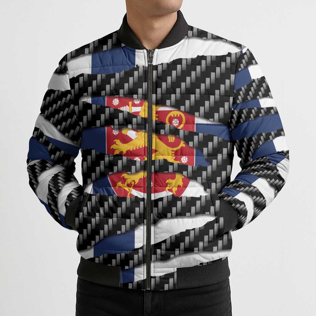 Finland Beast Bomber Puffer Jacket Ripped Flag Graphic - Wonder Print Shop