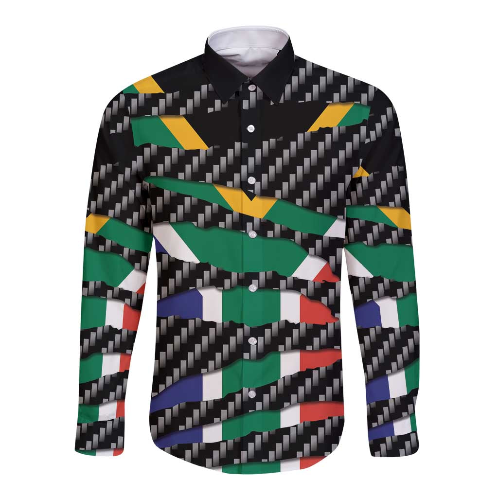 South Africa Beast Long Sleeve Button Shirt Ripped Flag Graphic - Wonder Print Shop