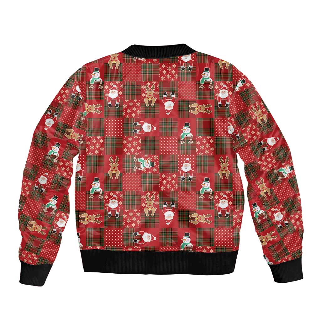 Christmas Patchwork Fake Tuxedo Bomber Jacket Santa and Reindeer Red Plaid Style - Wonder Print Shop