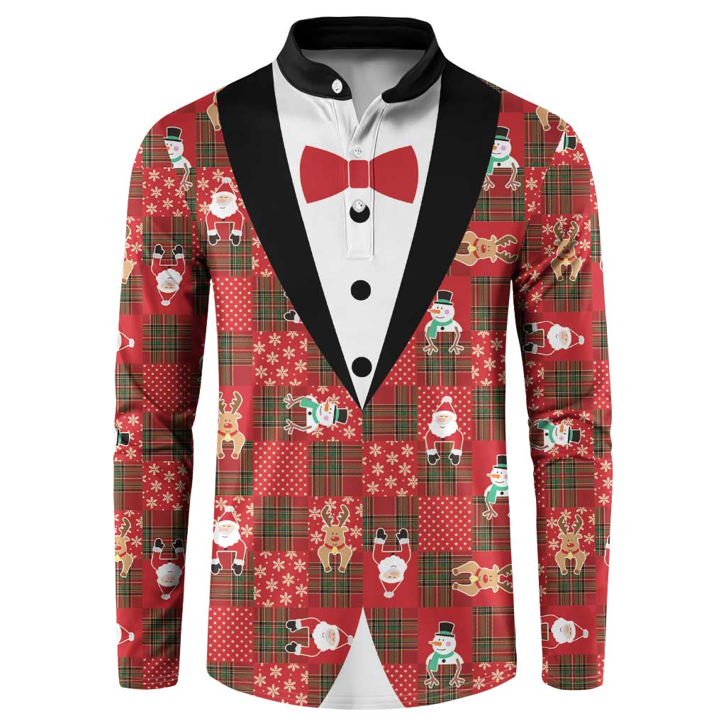 Christmas Patchwork Fake Tuxedo Button Sweatshirt Santa and Reindeer Red Plaid Style - Wonder Print Shop