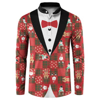 Christmas Patchwork Fake Tuxedo Button Sweatshirt Santa and Reindeer Red Plaid Style - Wonder Print Shop
