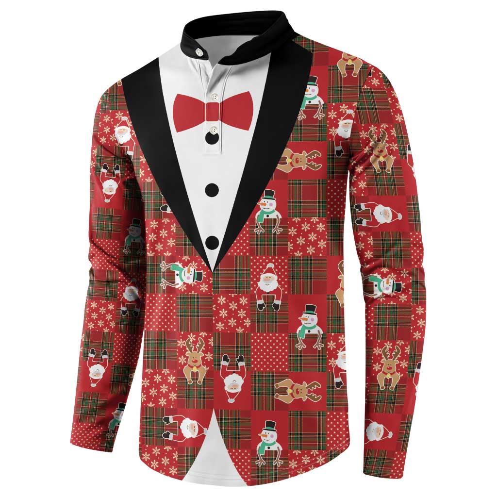 Christmas Patchwork Fake Tuxedo Button Sweatshirt Santa and Reindeer Red Plaid Style - Wonder Print Shop