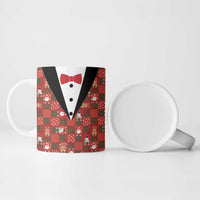 Christmas Patchwork Fake Tuxedo Ceramic Mug Santa and Reindeer Red Plaid Style - Wonder Print Shop