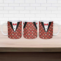 Christmas Patchwork Fake Tuxedo Ceramic Mug Santa and Reindeer Red Plaid Style - Wonder Print Shop