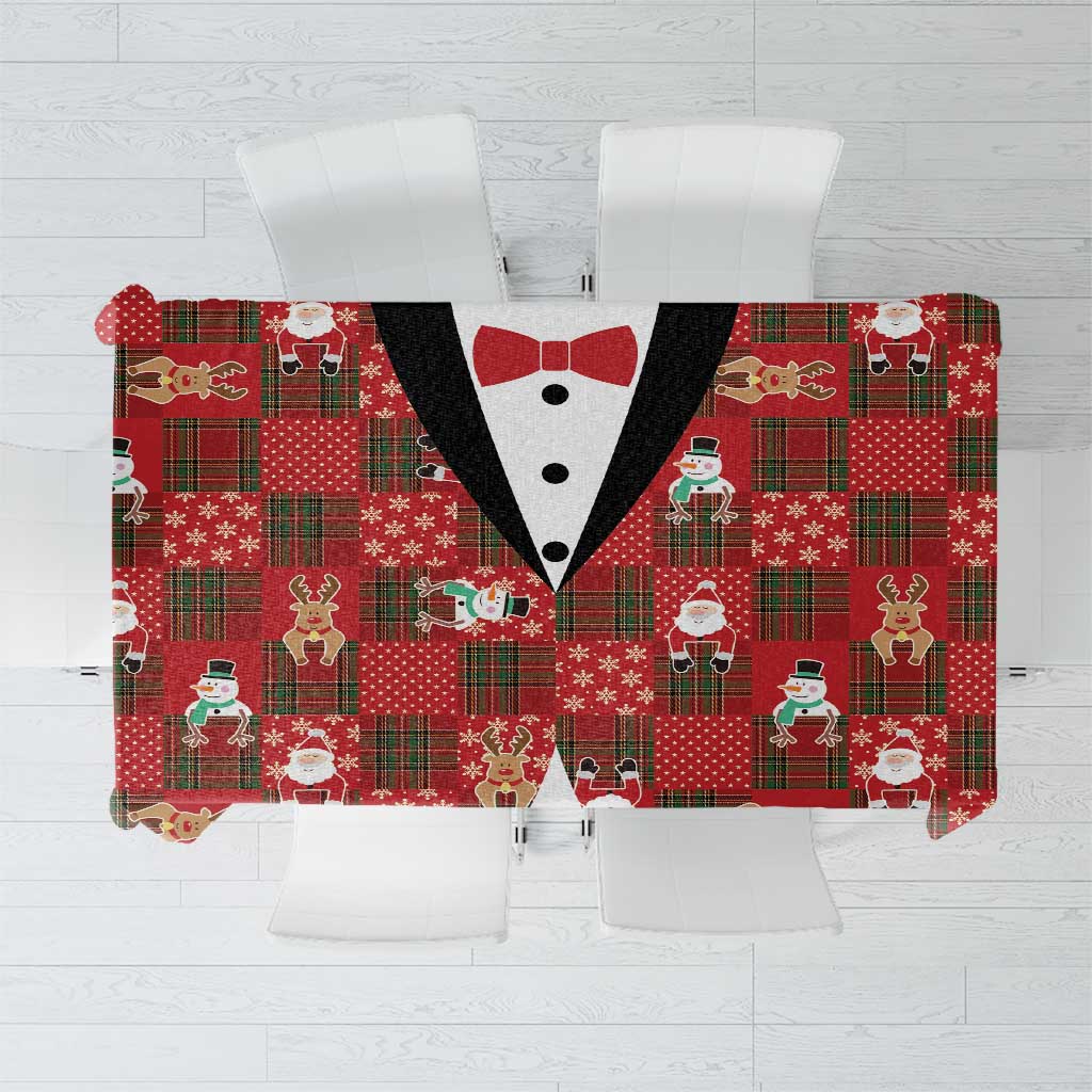 Christmas Patchwork Fake Tuxedo Tablecloth Santa and Reindeer Red Plaid Style - Wonder Print Shop