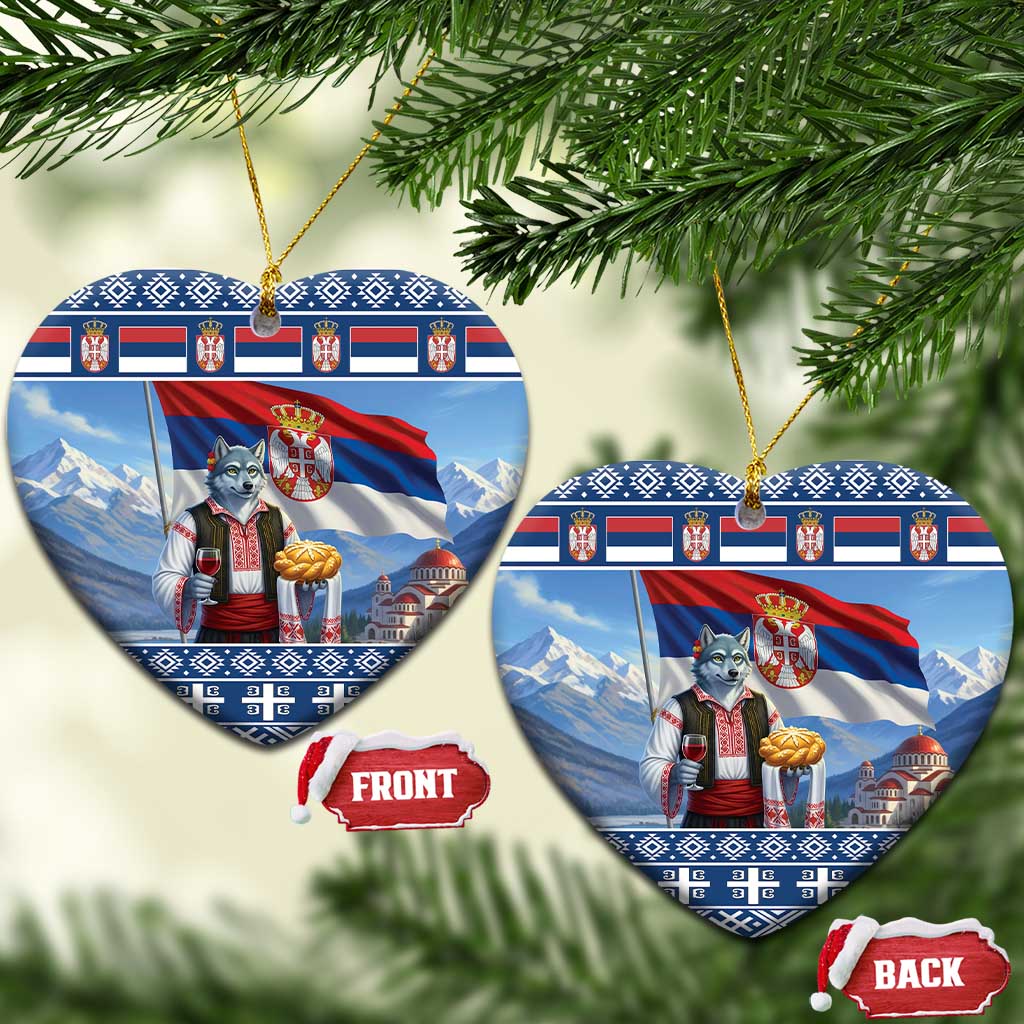 Serbia Christmas Wolf Ceramic Ornament Vuk Serbian Mascot - Wonder Print Shop