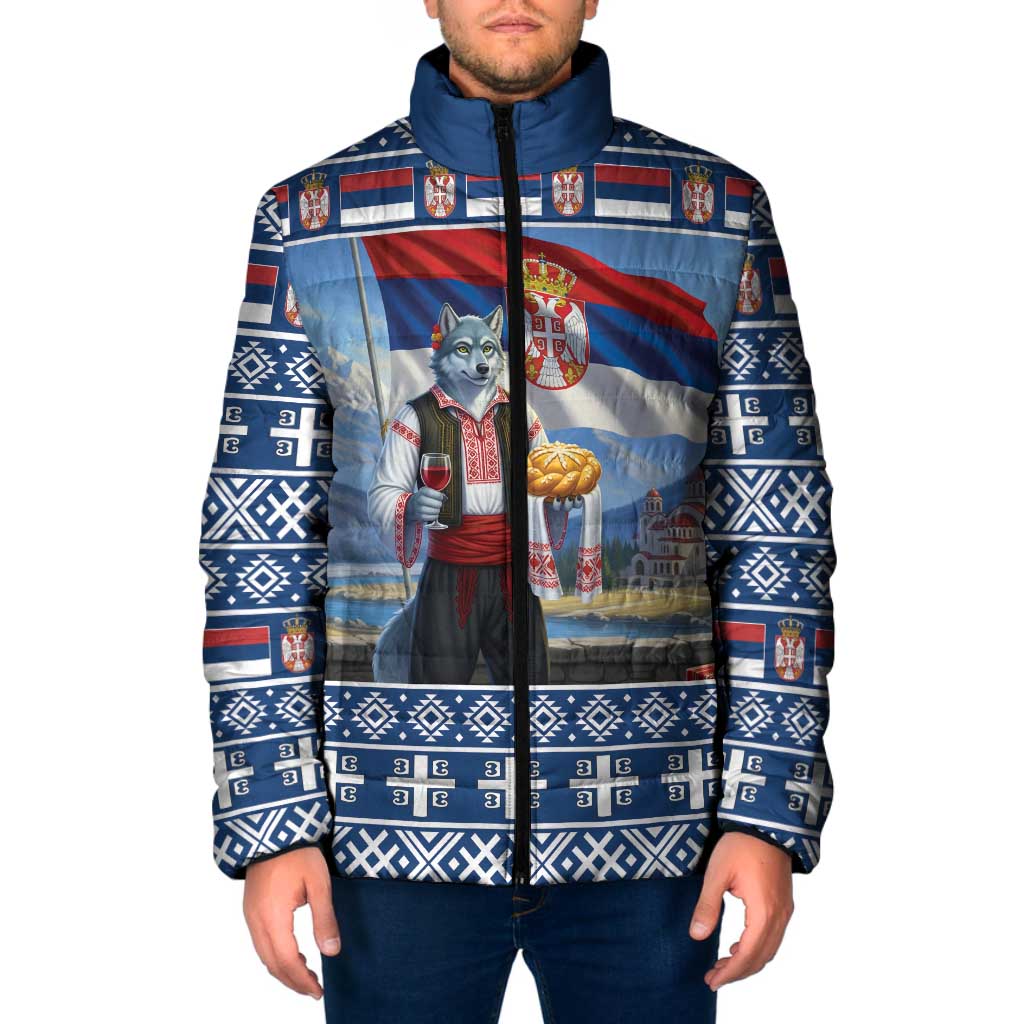 Serbia Christmas Wolf Padded Jacket Vuk Serbian Mascot - Wonder Print Shop