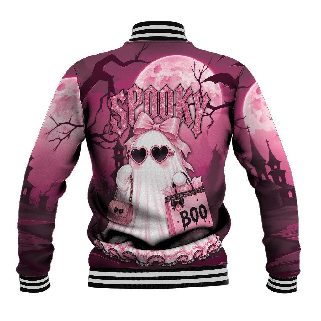Coquette Ghost Pink Halloween Baseball Jacket Spooky Glam Coquette Style