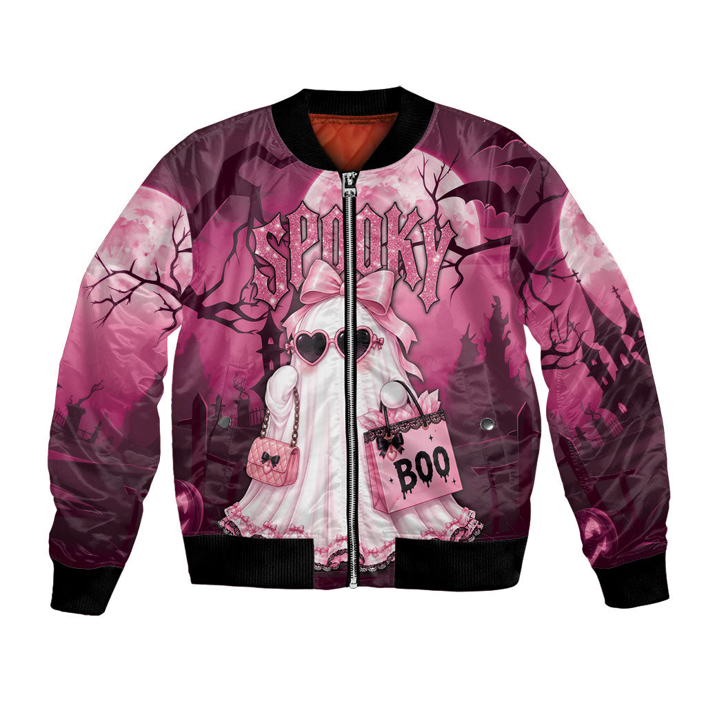 Coquette Ghost Pink Halloween Bomber Jacket Spooky Glam Coquette Style