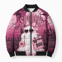 Coquette Ghost Pink Halloween Bomber Puffer Jacket Spooky Glam Coquette Style