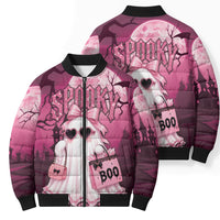 Coquette Ghost Pink Halloween Bomber Puffer Jacket Spooky Glam Coquette Style