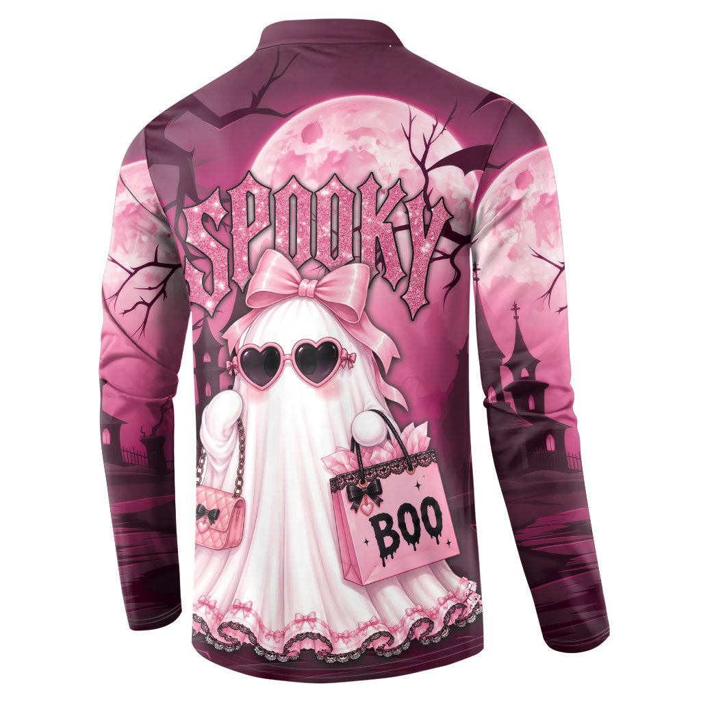 Coquette Ghost Pink Halloween Button Sweatshirt Spooky Glam Coquette Style