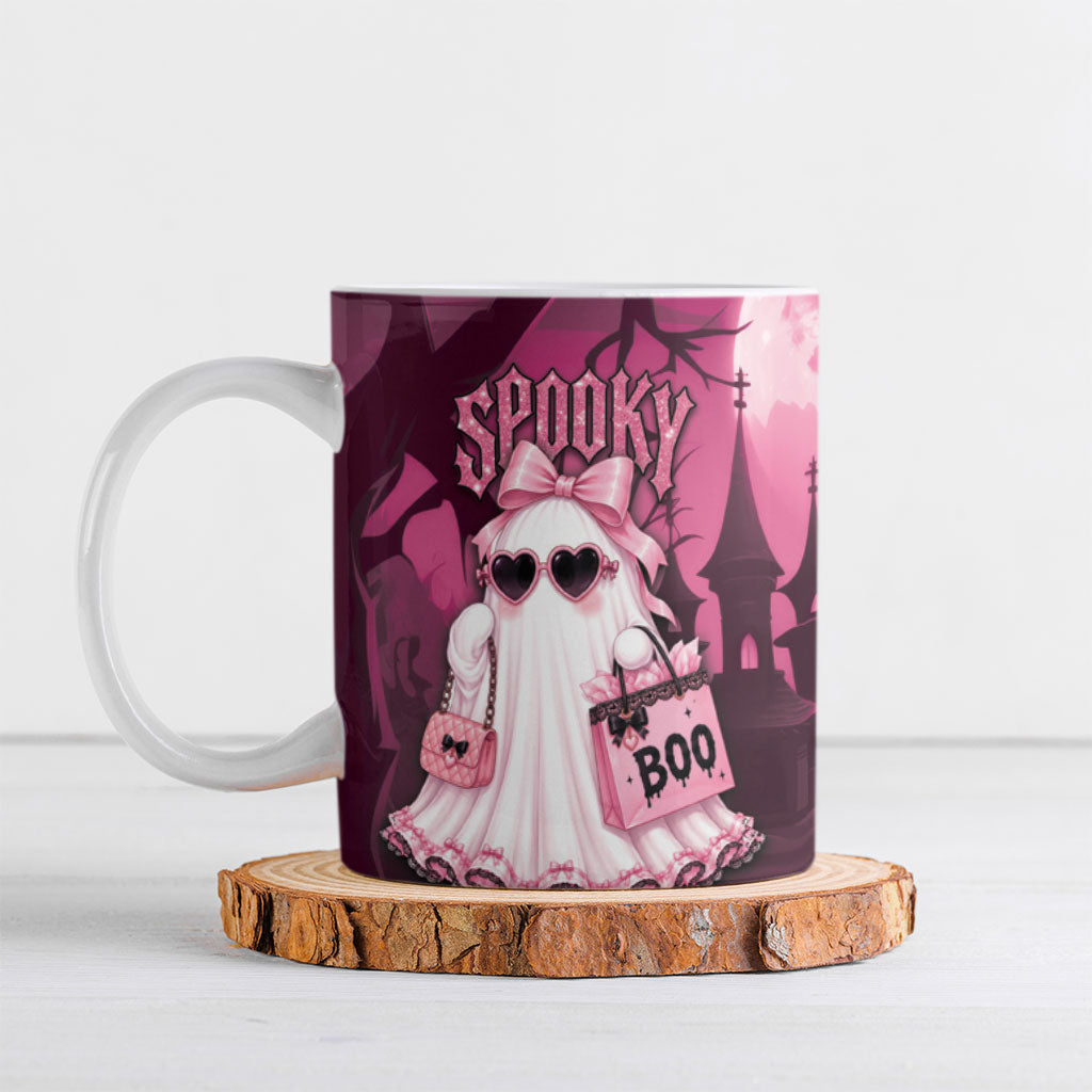 Coquette Ghost Pink Halloween Ceramic Mug Spooky Glam Coquette Style