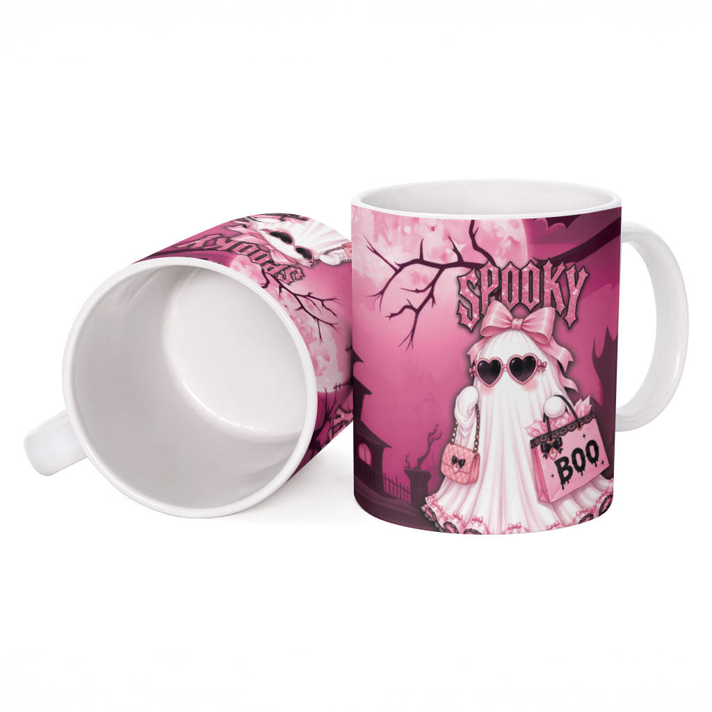 Coquette Ghost Pink Halloween Ceramic Mug Spooky Glam Coquette Style