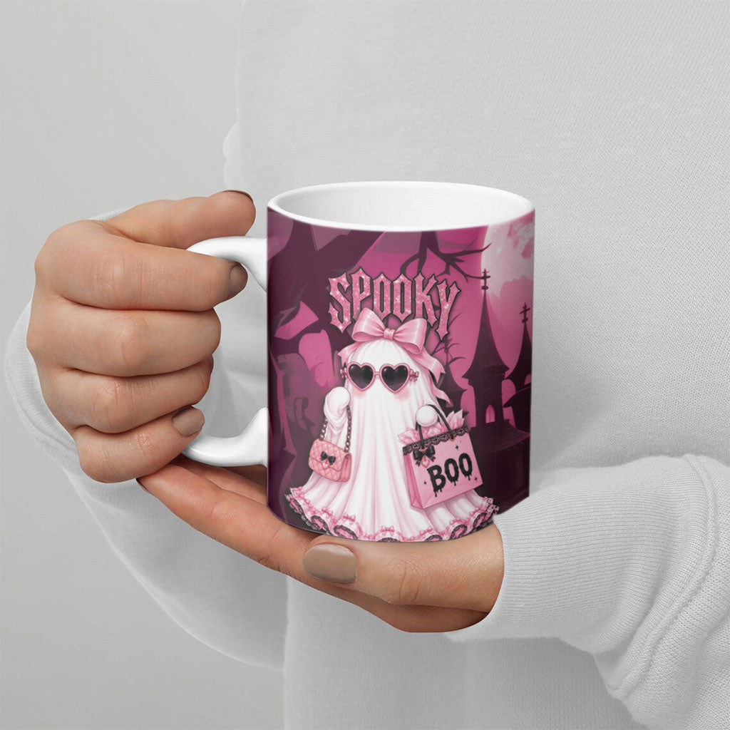 Coquette Ghost Pink Halloween Ceramic Mug Spooky Glam Coquette Style