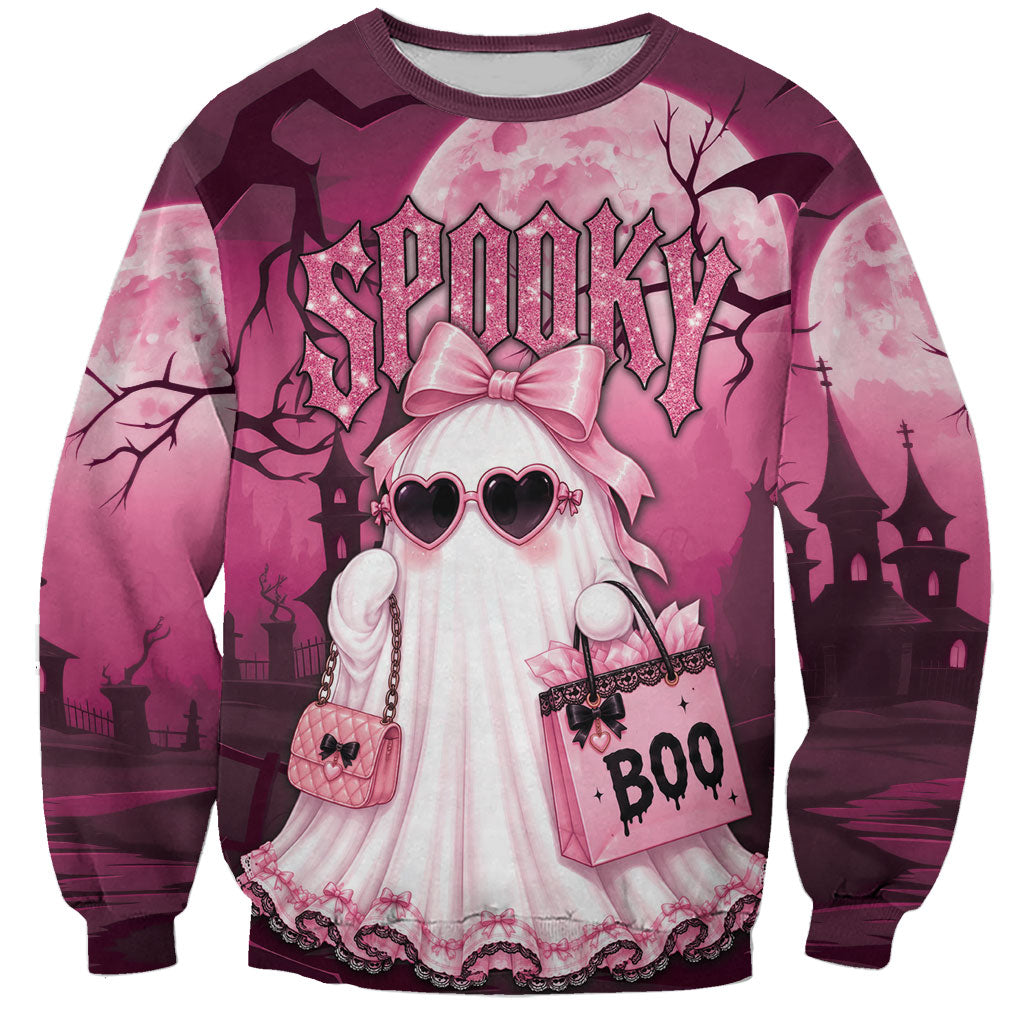 Coquette Ghost Pink Halloween Sweatshirt Spooky Glam Coquette Style