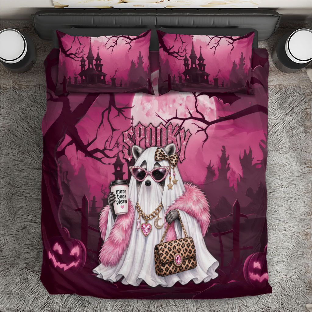 Leopard Raccoon Pink Halloween Bedding Set Spooky Glam Raccoon Ghost