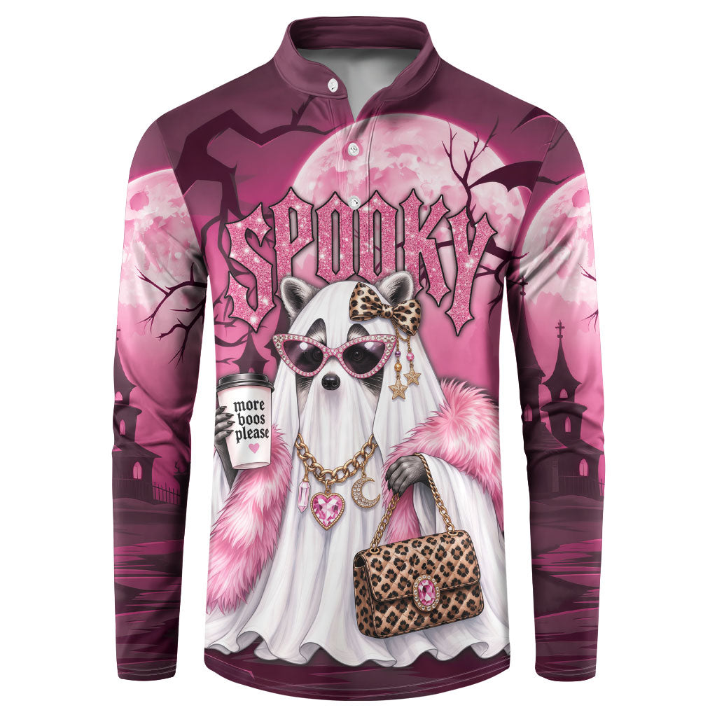 Leopard Raccoon Pink Halloween Button Sweatshirt Spooky Glam Raccoon Ghost
