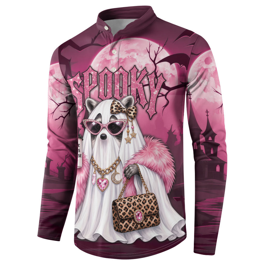 Leopard Raccoon Pink Halloween Button Sweatshirt Spooky Glam Raccoon Ghost