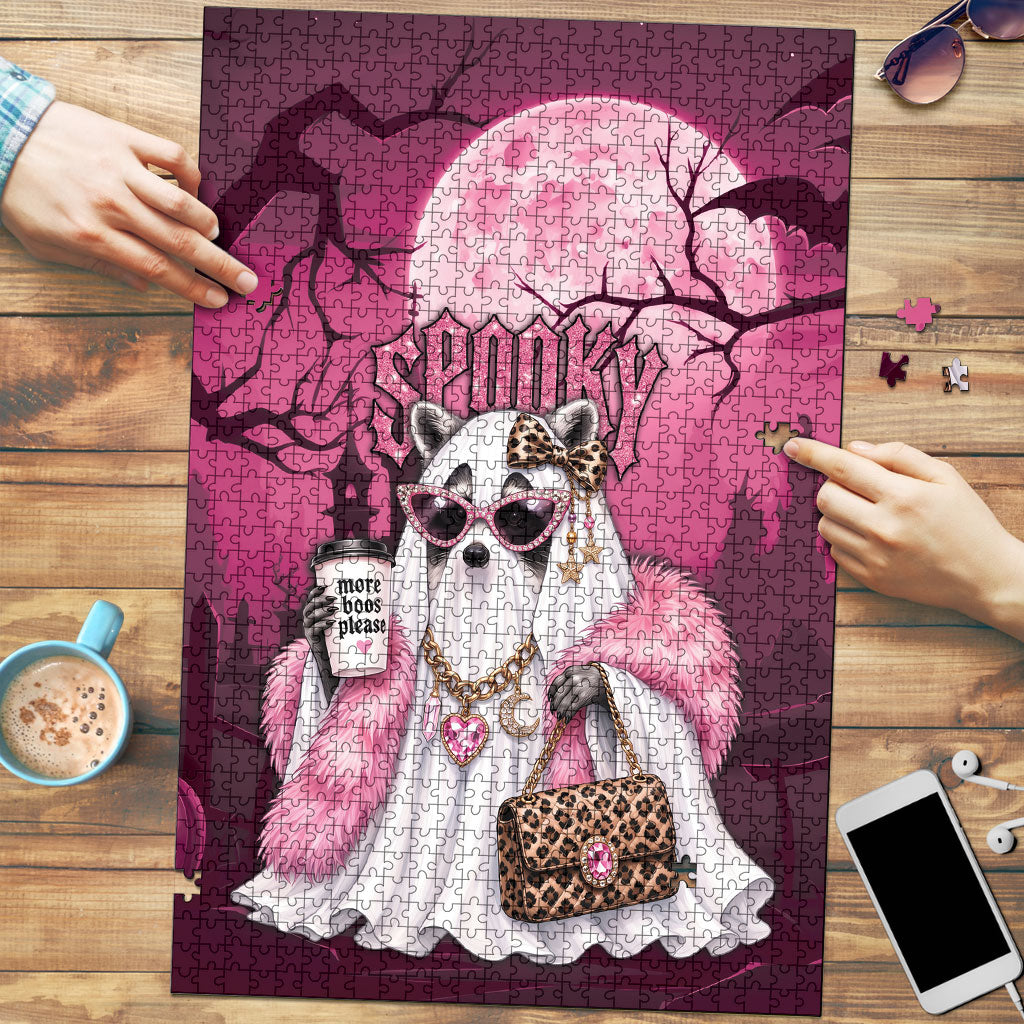 Leopard Raccoon Pink Halloween Puzzle Spooky Glam Raccoon Ghost