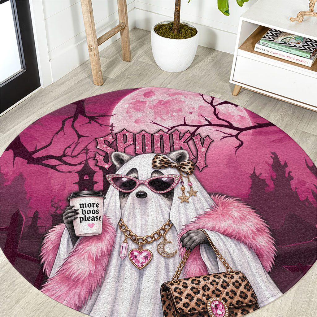 Leopard Raccoon Pink Halloween Round Carpet Spooky Glam Raccoon Ghost
