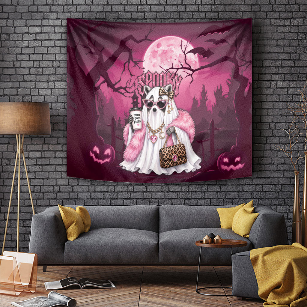 Leopard Raccoon Pink Halloween Tapestry Spooky Glam Raccoon Ghost