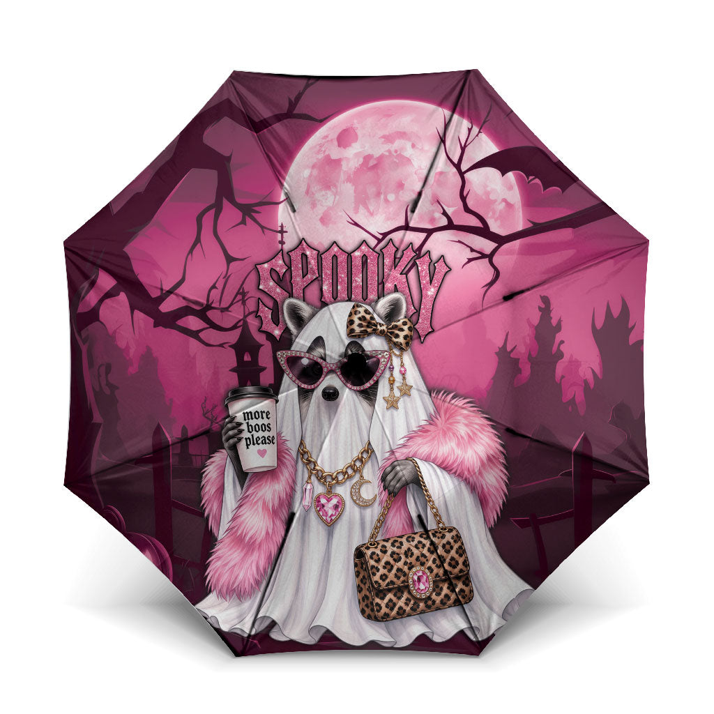 Leopard Raccoon Pink Halloween Umbrella Spooky Glam Raccoon Ghost