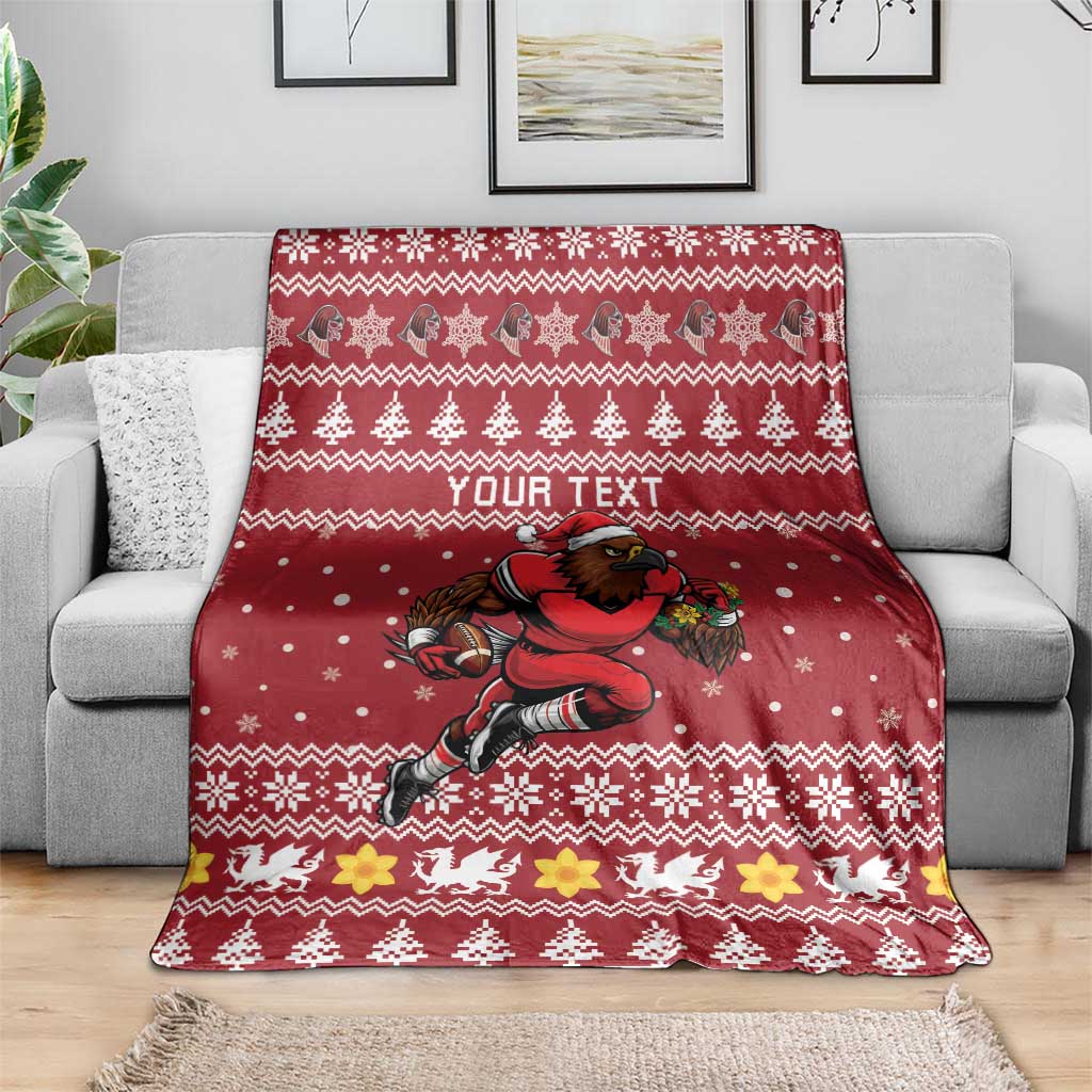 Personalized Radnorshire Wales Christmas Blanket Red-Tailed Hawk Rugby - Wonder Print Shop