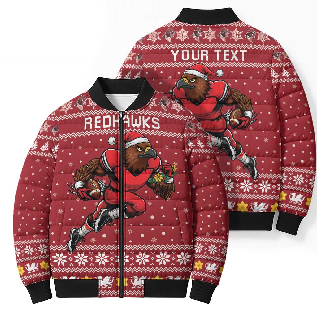 Personalized Radnorshire Wales Christmas Bomber Puffer Jacket Red-Tailed Hawk Rugby - Wonder Print Shop