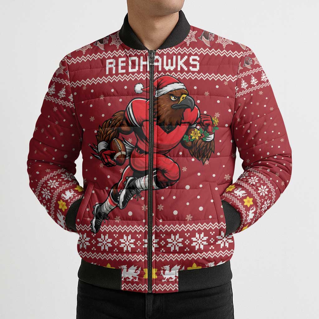 Personalized Radnorshire Wales Christmas Bomber Puffer Jacket Red-Tailed Hawk Rugby - Wonder Print Shop