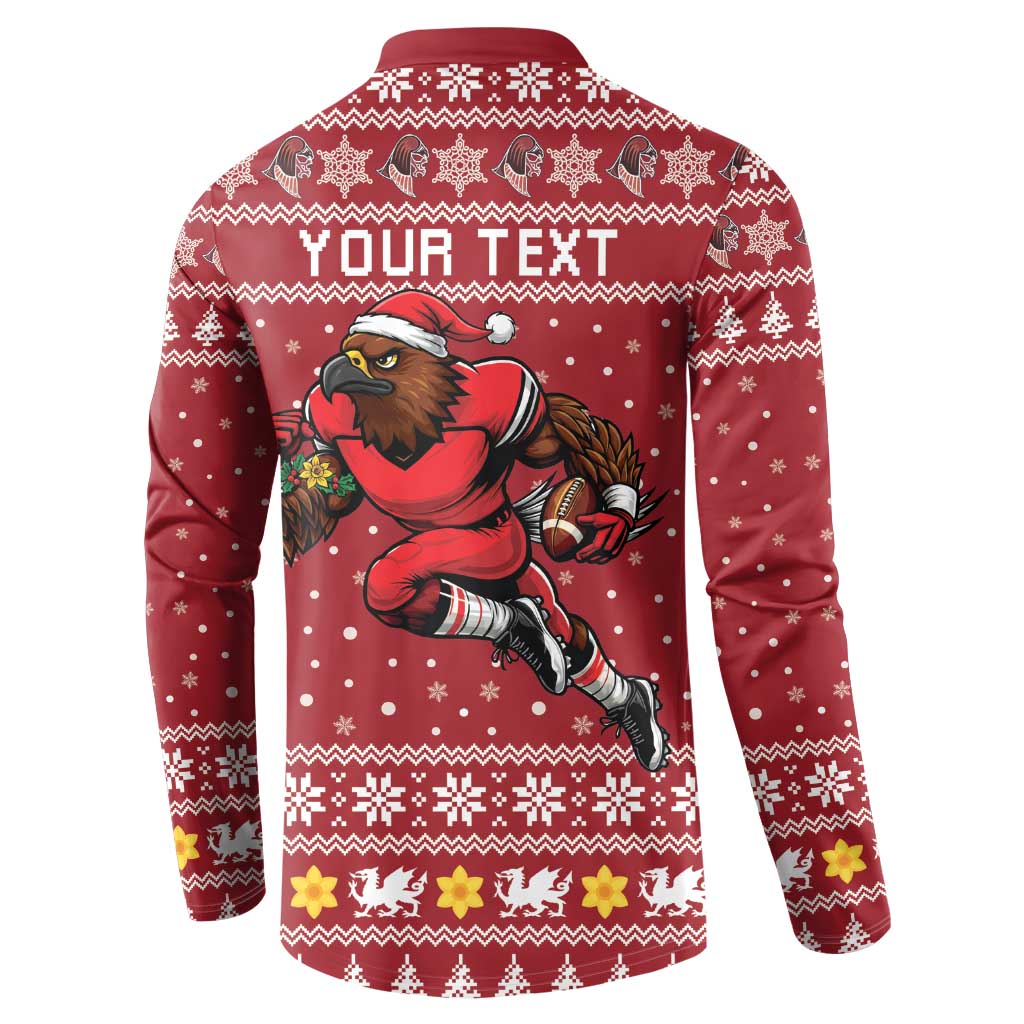 Personalized Radnorshire Wales Christmas Button Sweatshirt Red-Tailed Hawk Rugby - Wonder Print Shop