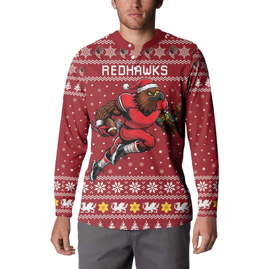 Personalized Radnorshire Wales Christmas Button Sweatshirt Red-Tailed Hawk Rugby - Wonder Print Shop