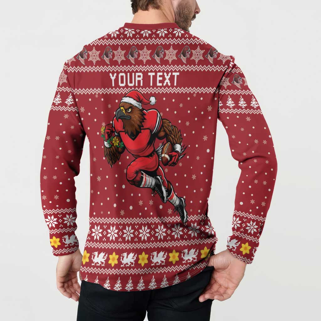 Personalized Radnorshire Wales Christmas Button Sweatshirt Red-Tailed Hawk Rugby - Wonder Print Shop