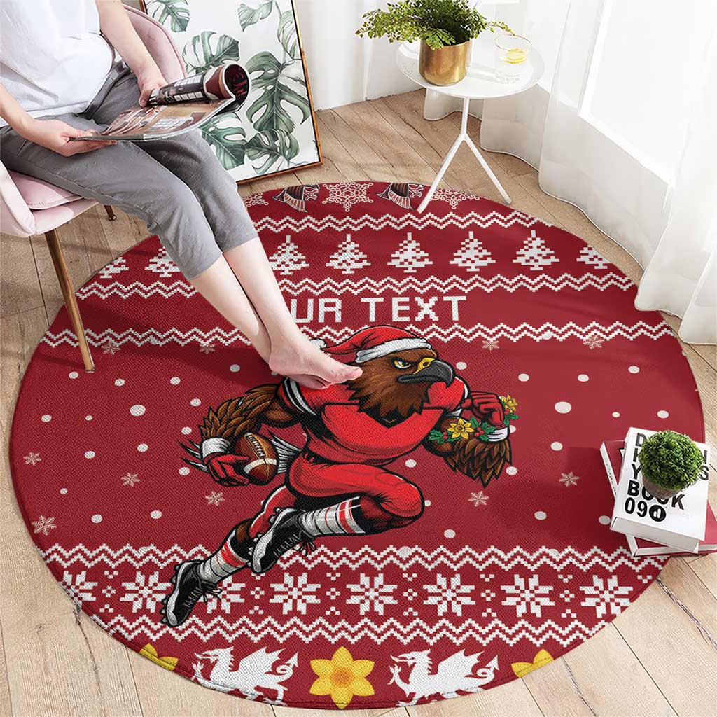 Personalized Radnorshire Wales Christmas Round Carpet Red-Tailed Hawk Rugby - Wonder Print Shop