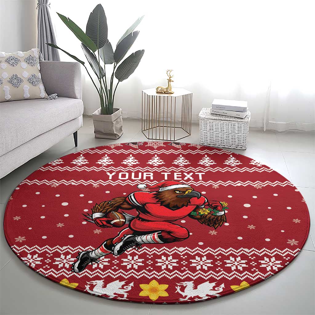 Personalized Radnorshire Wales Christmas Round Carpet Red-Tailed Hawk Rugby - Wonder Print Shop