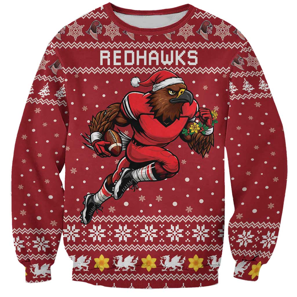 Personalized Radnorshire Wales Christmas Sweatshirt Red-Tailed Hawk Rugby - Wonder Print Shop