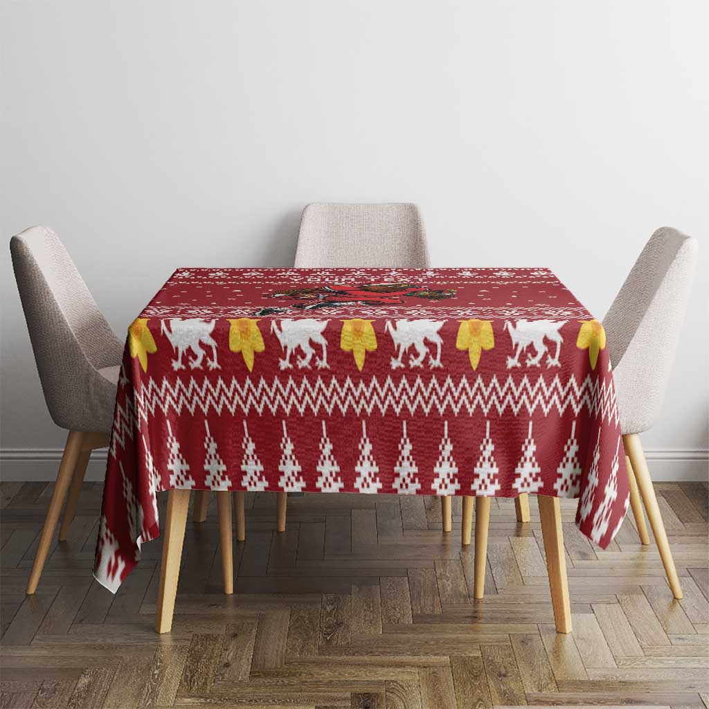 Personalized Radnorshire Wales Christmas Tablecloth Red-Tailed Hawk Rugby - Wonder Print Shop