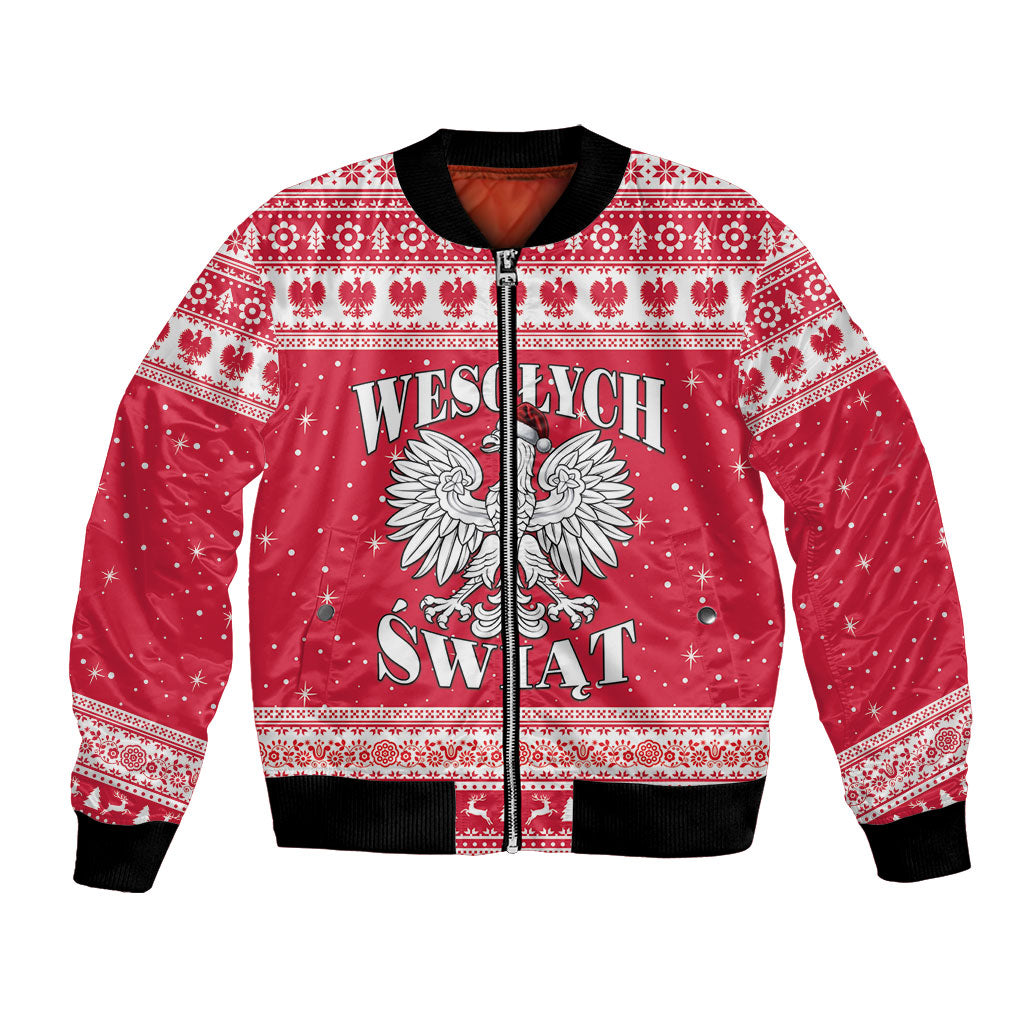 Poland Christmas Bomber Jacket Polish White Eagle Wesolych Swiat