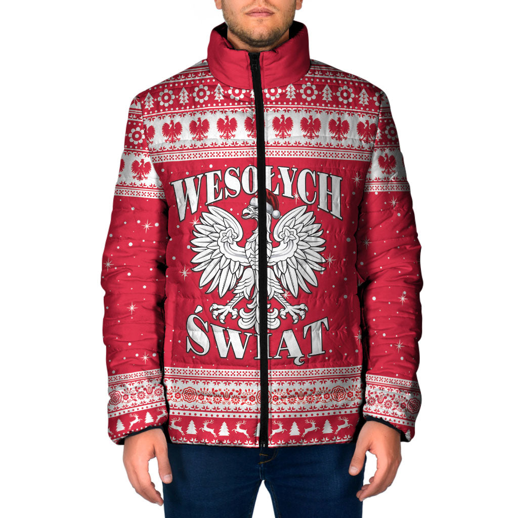 Poland Christmas Padded Jacket Polish White Eagle Wesolych Swiat