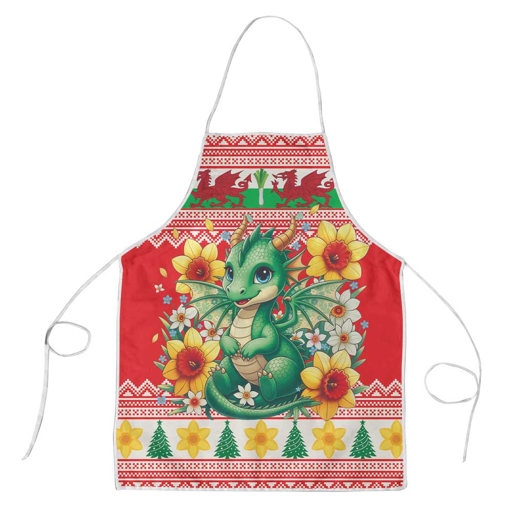 Wales Christmas Apron Cute Green Welsh Dragon and Daffodils - Wonder Print Shop