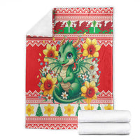 Wales Christmas Blanket Cute Green Welsh Dragon and Daffodils - Wonder Print Shop