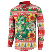 Wales Christmas Button Sweatshirt Cute Green Welsh Dragon and Daffodils - Wonder Print Shop