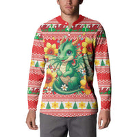 Wales Christmas Button Sweatshirt Cute Green Welsh Dragon and Daffodils - Wonder Print Shop